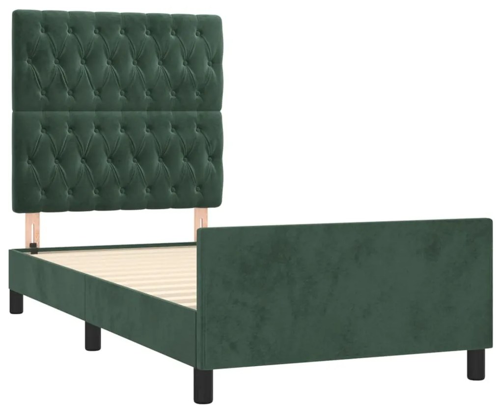 Estrutura de cama c/ cabeceira 90x190 cm veludo verde-escuro