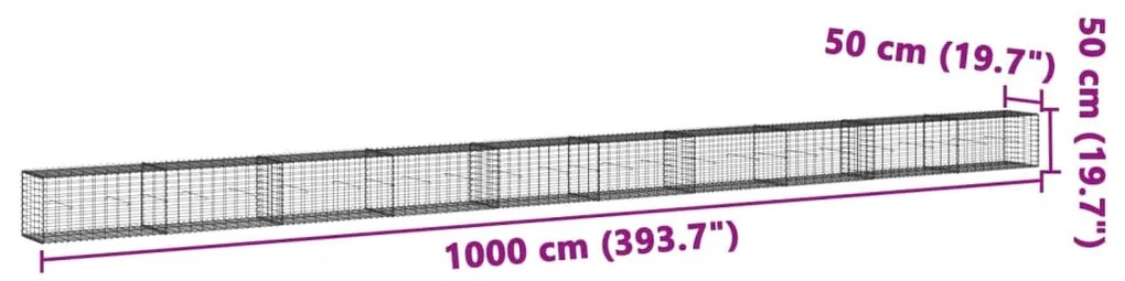 Cesto gabião com cobertura 1000x50x50 cm ferro galvanizado