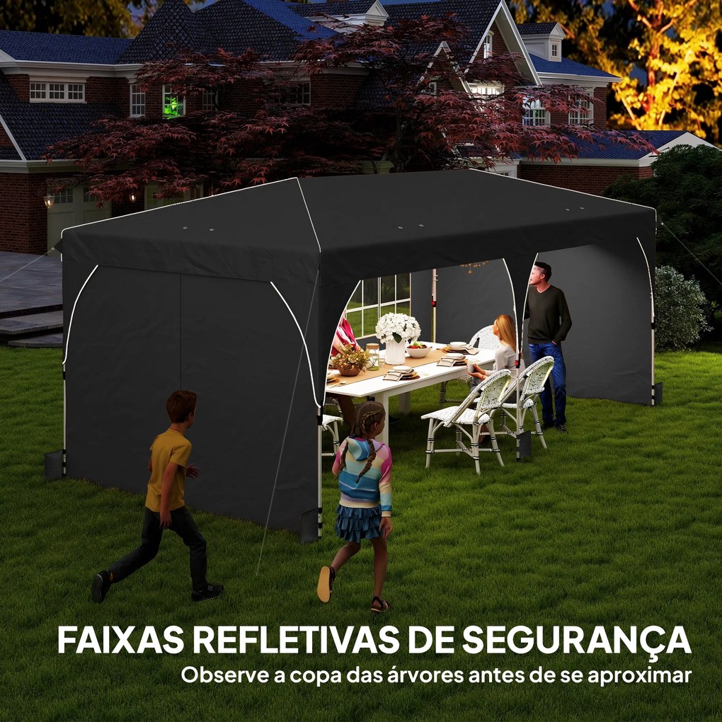 Tenda Dobrável 6x3 m Pop-up com 4 Laterais Amovíveis Tenda de Jardim com Faixas Refletoras Altura Ajustável UPF50+ Cinzento