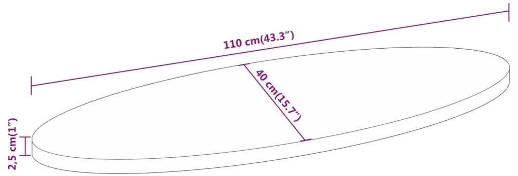 Tampo de mesa oval 110x40x2,5 cm madeira de mangueira maciça