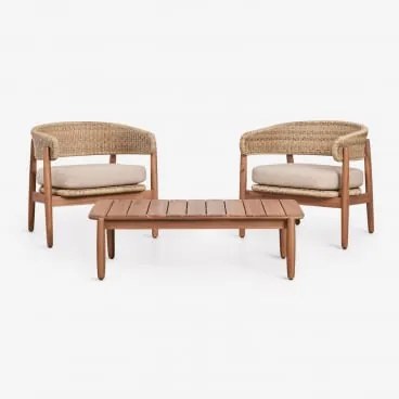 Conjunto De Jardim Com 2 Poltronas E Mesa De Centro Em Madeira De Acácia Ribeira Castanho Acácia - Sklum