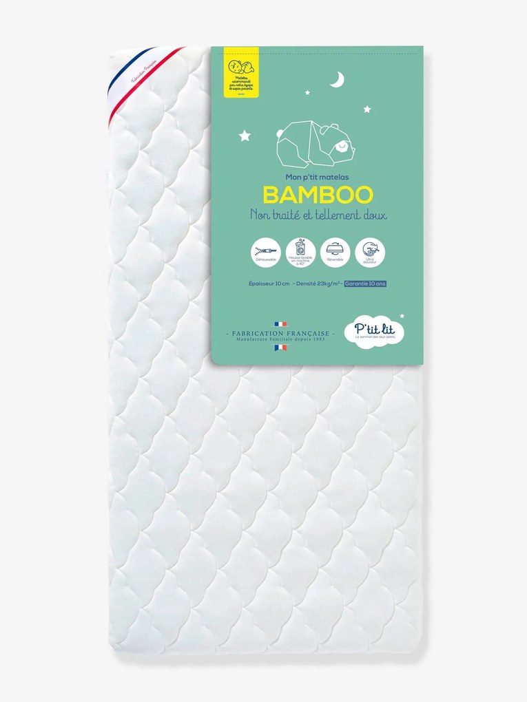 Colchão Bamboo, para bebé, sem tratamento, capa amovível branco