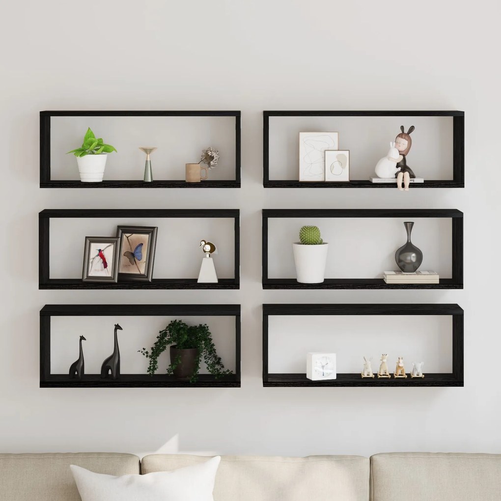 Estantes de Parede vidaXL 6 pcs Carvalho Preto 60x15x23 cm Madeira Eng