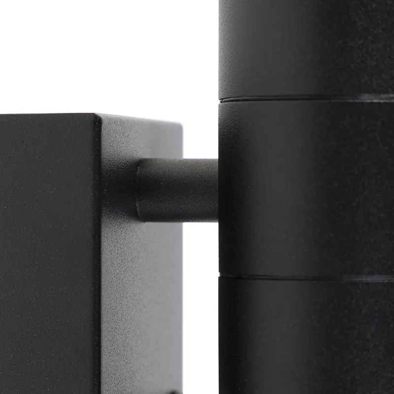 Candeeiro de parede exterior preto 2 luzes IP44 com sensor crepuscular - Duo Moderno