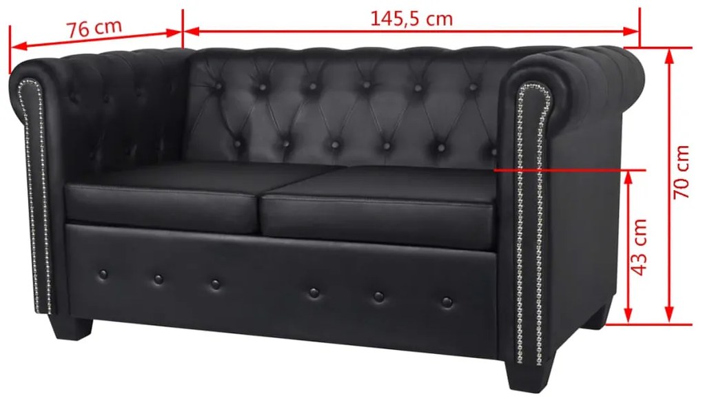 Conjunto sofás Chesterfield 2 + 3 lugares couro artific. preto