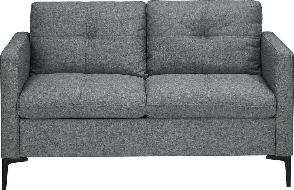Sofá de 2 lugares contemporâneo com base em metal preto e tecido com efeito de linho cinzento escuro