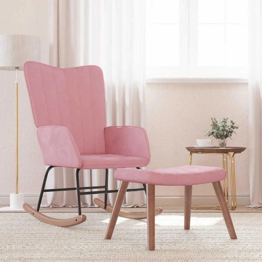 vidaXL Cadeira de baloiço com banco veludo rosa
