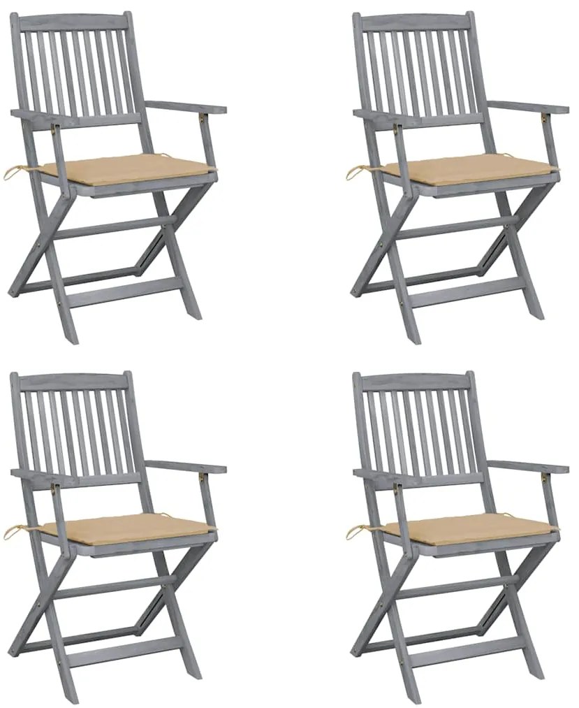 vidaXL Cadeiras exterior dobráveis c/ almofadões 4 pcs acácia maciça