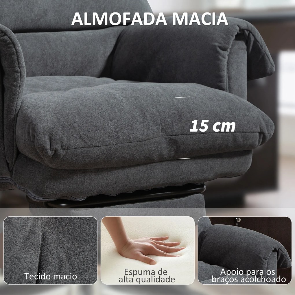 Cadeira de Escritorio com Apoio para os Pés Encosto Reclinável e Acolchoada Espesso 80x80x106-114 cm Cinzento