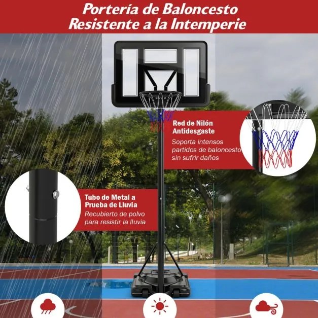 Cesto de basquetebol de 12 níveis 232-305 cm para adultos com rodas Inquebrável Preto