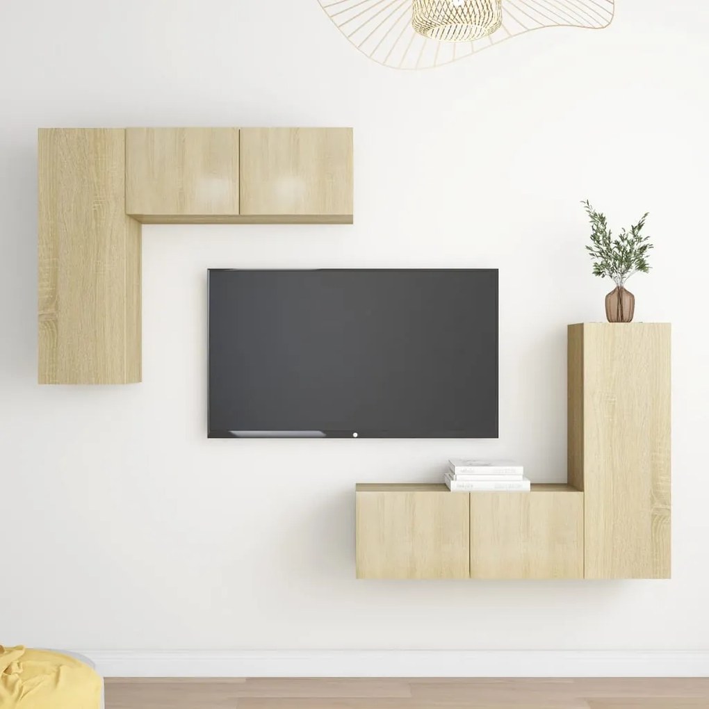 4pcs conjunto de móveis de TV derivados madeira carvalho sonoma