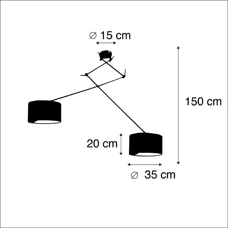 Candeeiro de suspensão preto com abajures de veludo borboletas com dourado 35 cm 2-luzes - Blitz Clássico / Antigo,Moderno