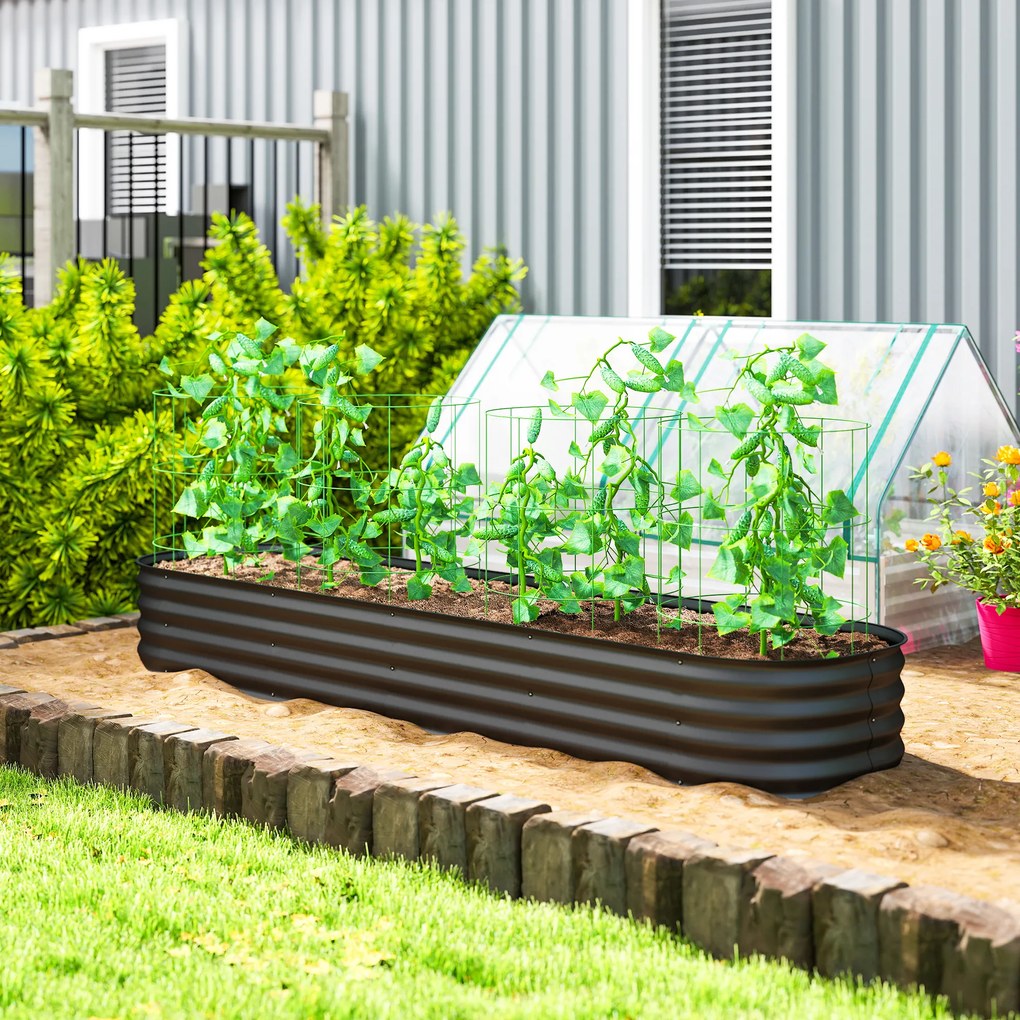 Floreira 240 x 62 x 30 cm de jardim em aço galvanizado, modular, para legumes, plantas e flores,, cinzento escuro