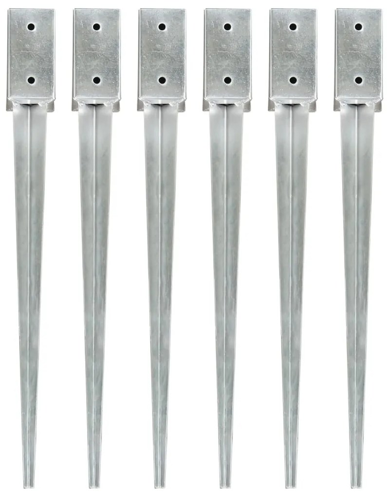 vidaXL Estacas de enterrar 6 pcs 7x7x75 cm aço galvanizado prateado