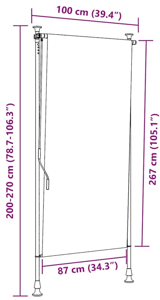 Estore de rolo para exterior 100x270cm tecido/aço azul e branco
