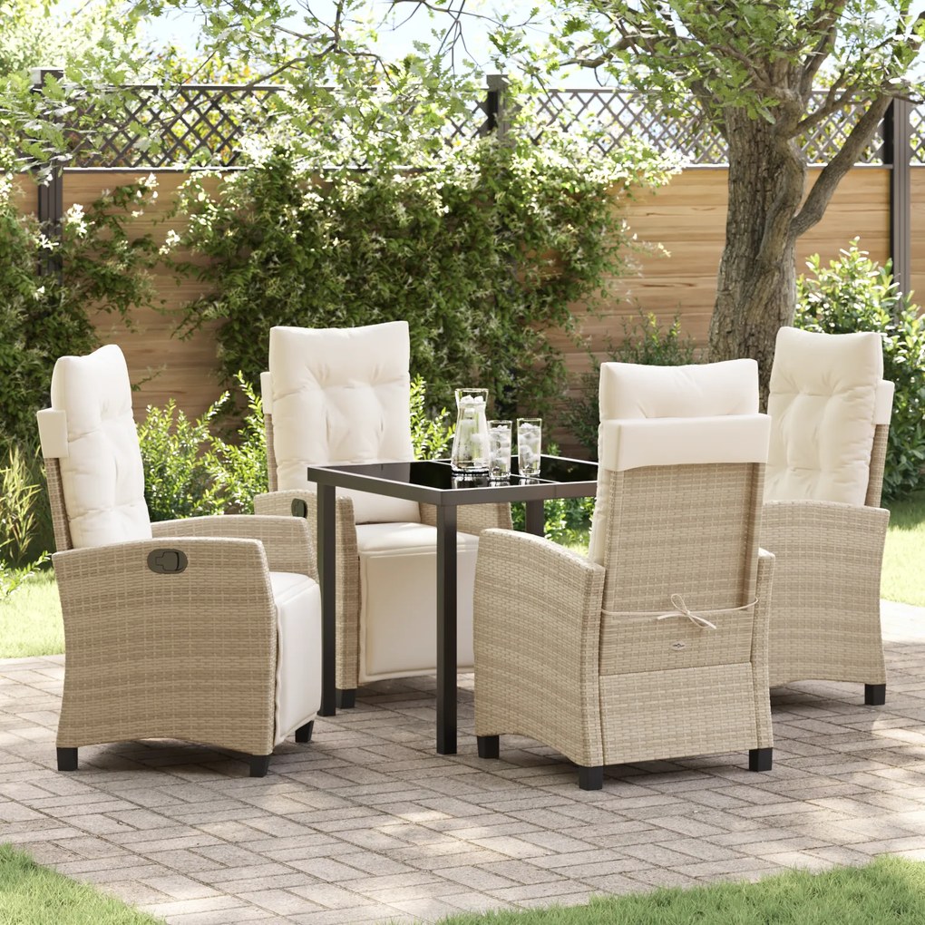 vidaXL Conjunto de Jantar de Jardim 5 Peças em Rattan Poliéster Bege
