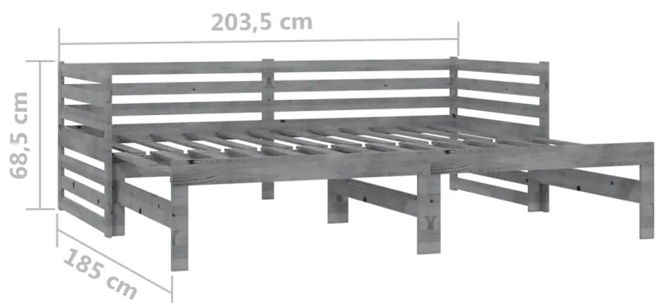 Estrutura sofá-cama de puxar 2x(90x200) cm pinho maciço cinza