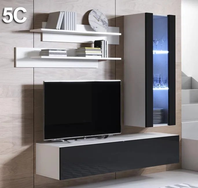 Conjunto de Móveis de Sala Ervedosa – 1,6 m – Modular em Branco e Pret