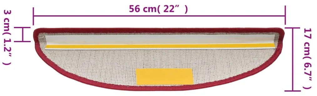 Tapetes de escada 15 pcs 56x17x3 cm vermelho bordô