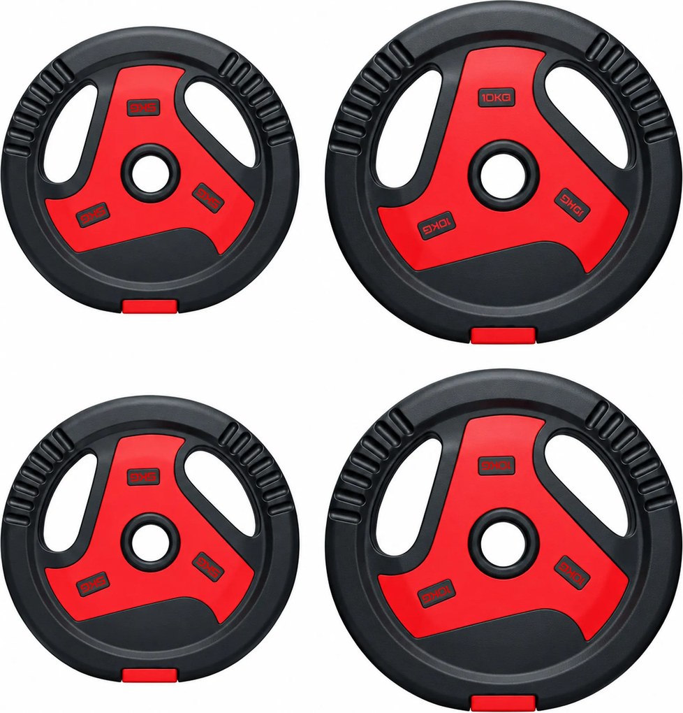 SPORTNOW Conjunto de 4 Discos com 2 x 10/5 kg, Kit de Discos com Alças, Preto+Vermelho | Aosom Portugal