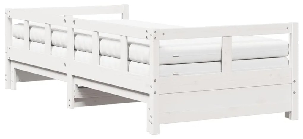 Sofá-cama c/ gavetão e colchões 90x190 cm pinho maciço branco