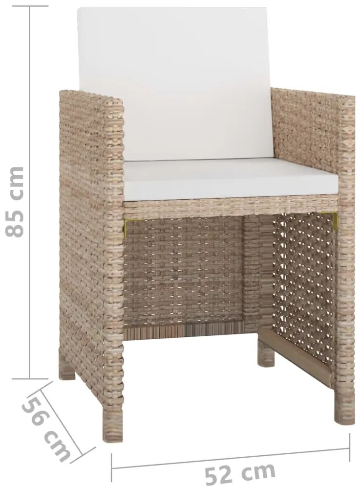 9 pcs conjunto jantar exterior com almofadões vime PE bege