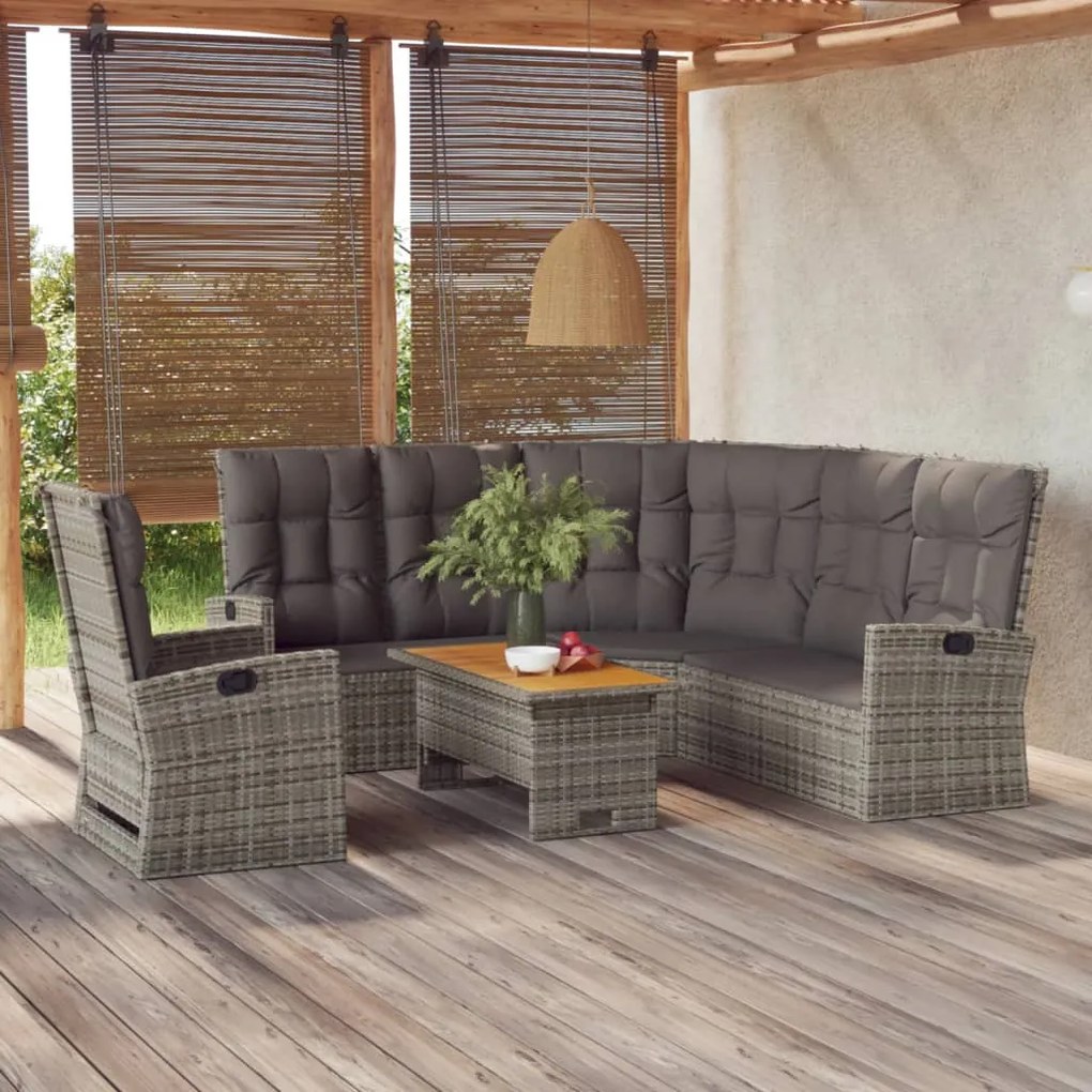 vidaXL 3 pcs conjunto lounge de jardim c/ almofadões vime PE cinzento