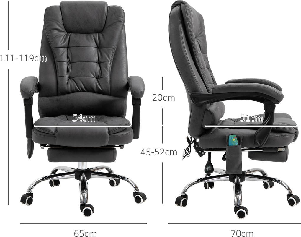Cadeira de escritório com massagem e aquecimento, altura ajustável, encosto reclinável, apoio para os pés e almofada lombar integrada cinzento escuro