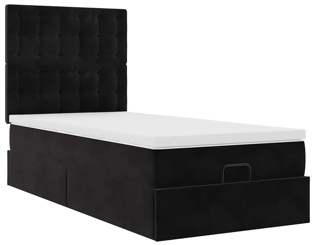 Estrutura de cama otomana com colchões preto veludo