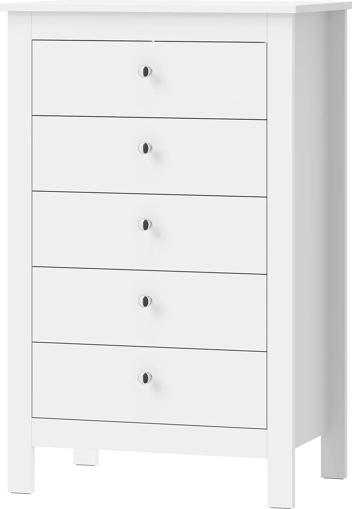HOMCOM Cômoda com 5 gavetas, armário com trilhos de deslizamento suave para quarto, 60 x 39,5 x 95,3 cm, Branco | Aosom Portugal