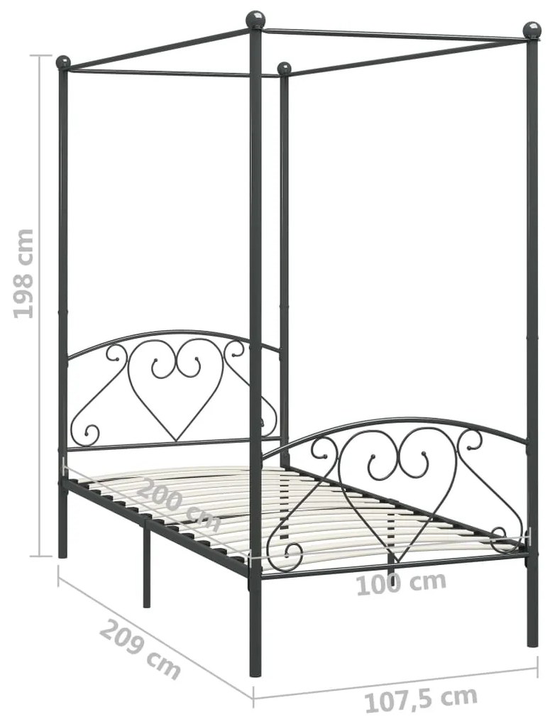 Estrutura de cama com dossel 100x200 cm metal cinzento