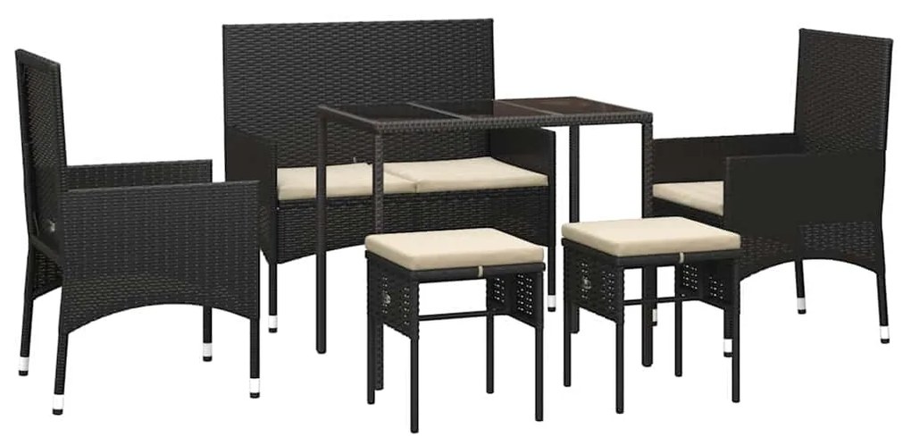 6 pcs conjunto lounge de jardim c/ almofadões vime PE preto