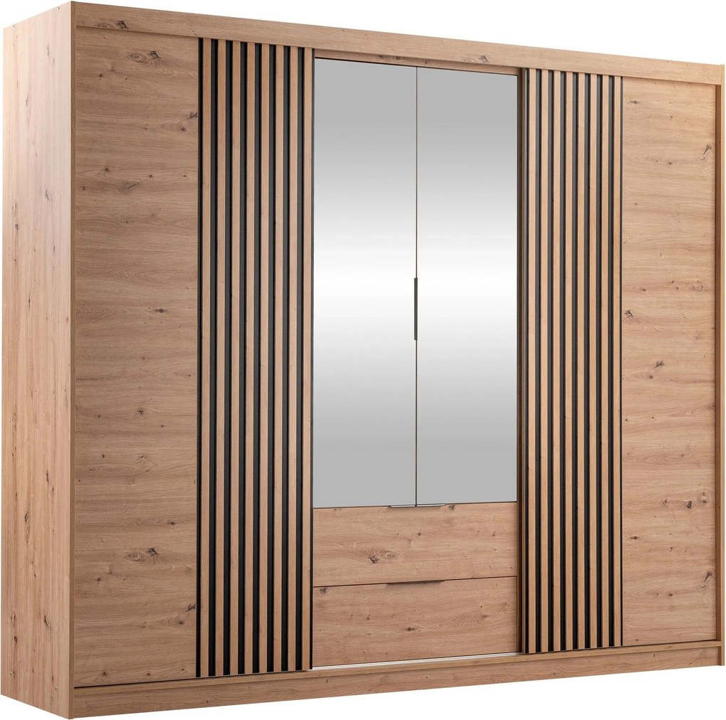 Roupeiro Honolulu 247, Carvalho Artisan, Preto, 213x250x60cm, 217 kg, Portas para roupeiro: Deslizante, Com dobradiças