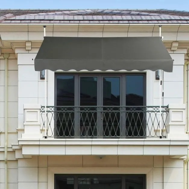 Toldo Telescópico e Retrátil 250 x 125 cm Resistente aos Raios UV Impermeável com Manivela Manual e Altura Ajustável para Janela Varanda Cinza