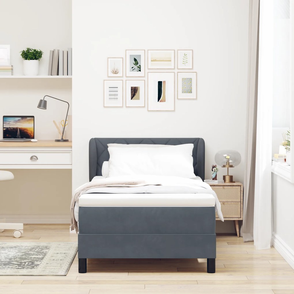 Cama Box Spring com Colchão VidaXL Cinza Escuro 90x200 cm em Veludo