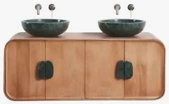Conjunto De Móvel De Casa De Banho Dupla Suspensa 130x45 Cm Em Madeira De Manga E Pedra Natural Kivalina Mármore Verde Udaipur - Madeira - Sklum