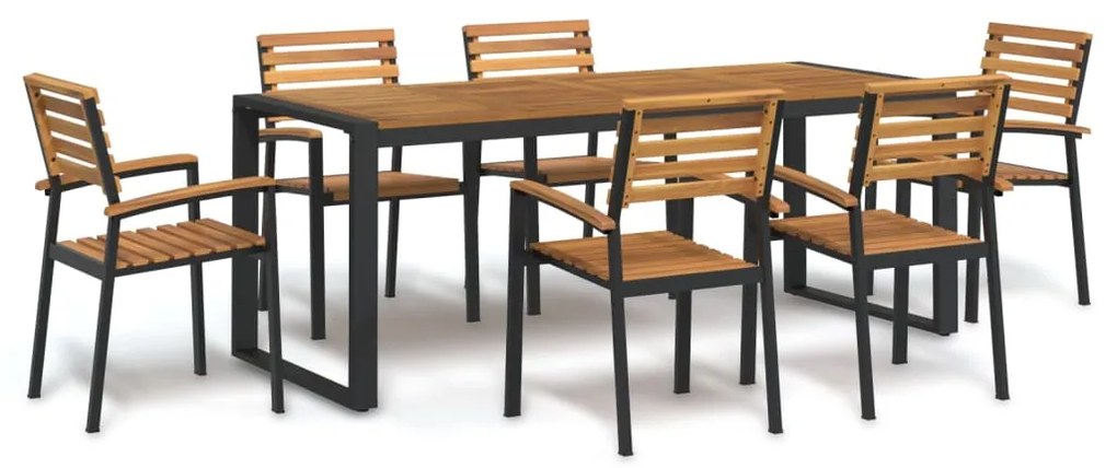 vidaXL Conj. jantar p/ jardim 7 pcs madeira de acácia maciça e metal