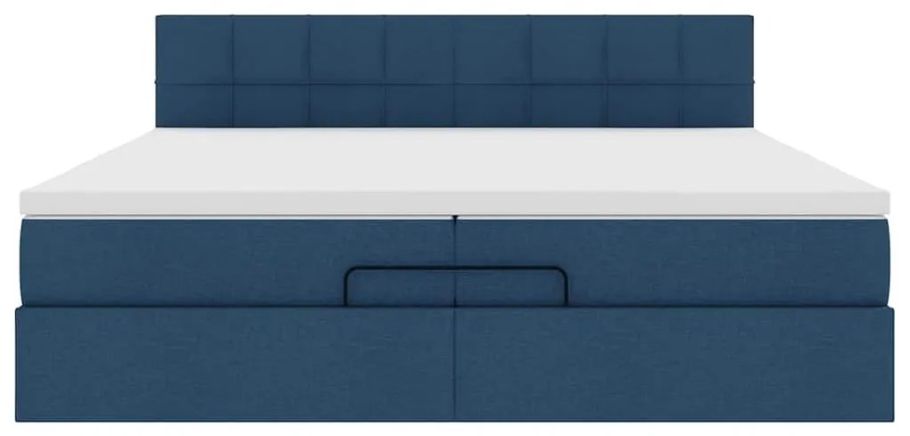 Estrutura de cama otomana com colchão 200x200 cm tecido azul