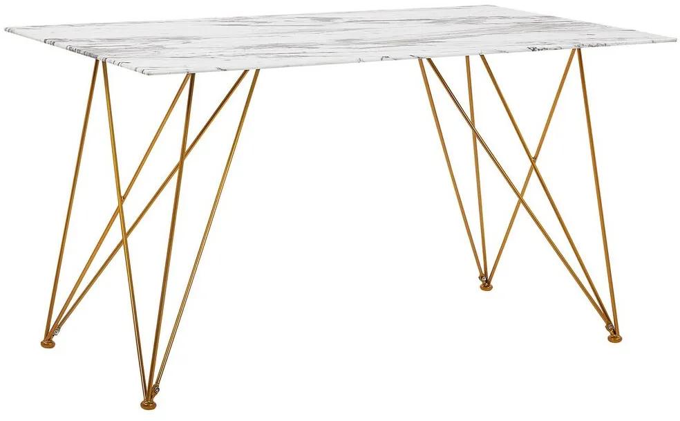 Mesa de jantar com efeito de mármore branco e dourado 140 x 80 cm KENTON Beliani