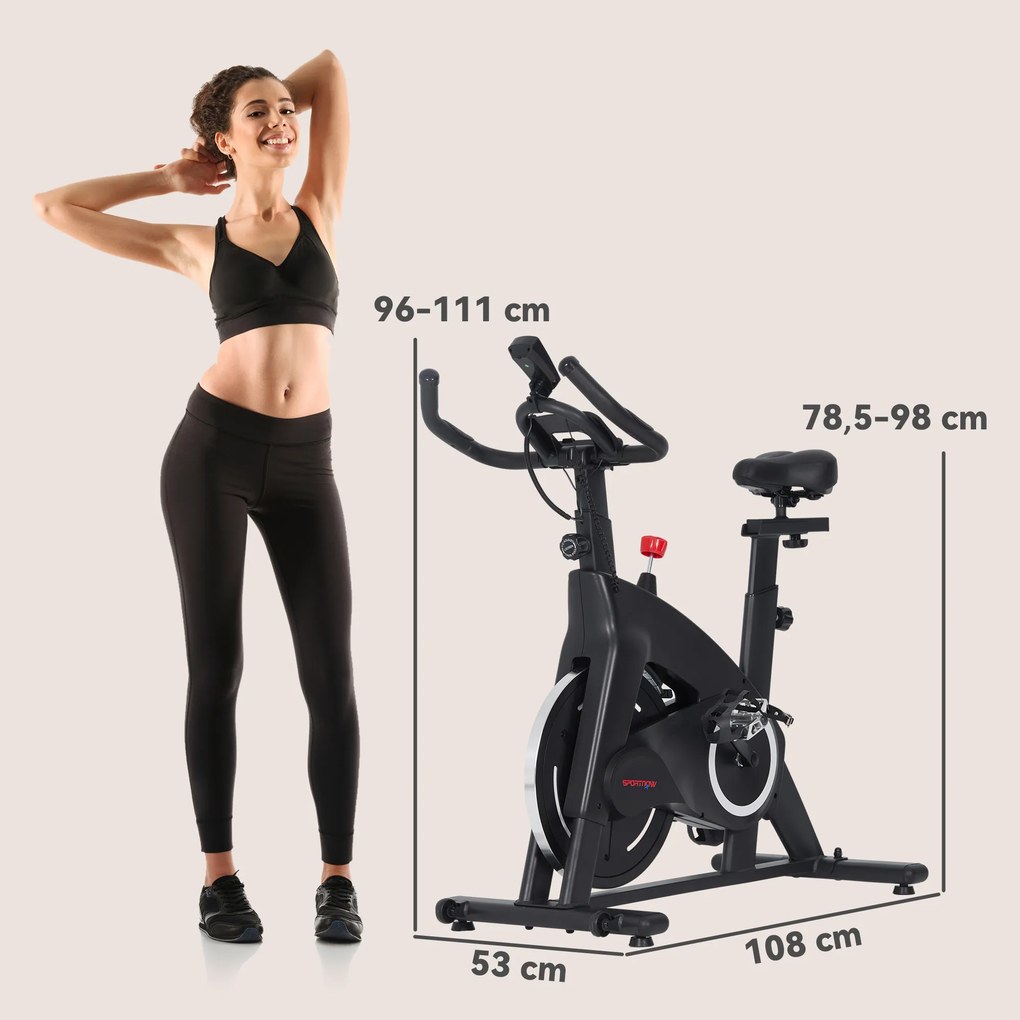 Bicicleta Estática Bicicleta Fitness com Volante de Inércia de 15 kg Ecrã LED Guiador e Assento Ajustável 108x53x111 cm Preto