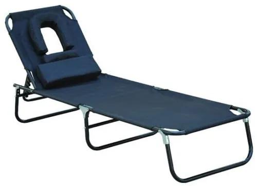 Espreguiçadeira reclinável e dobrável com almofada de leitura ou massagem - Cor Preta – aço - de 190 x 56 x 28 cm