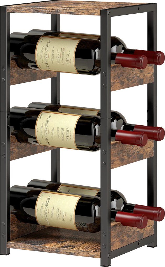 Garrafeira para 6 garrafas, caixa para vinho com prateleiras onduladas, 22 x 24 x 49,2 cm, castanho rústico