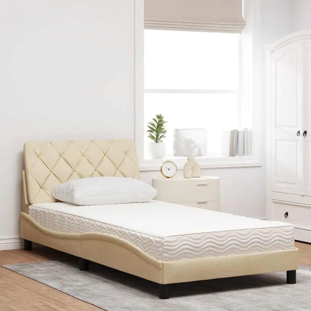 Cama com colchão 100x200 cm tecido cor creme