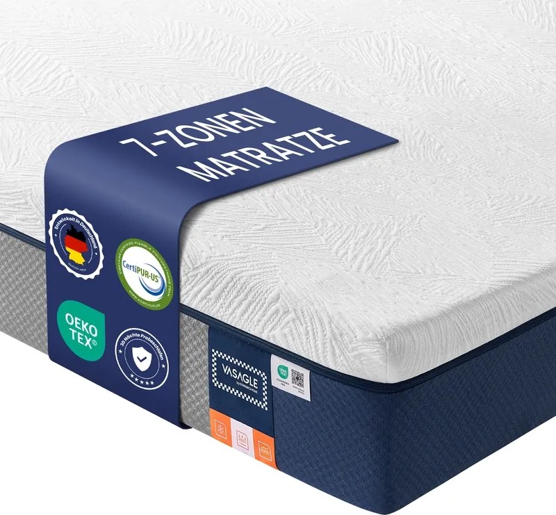 Colchão de espuma viscoelástica com gel, 90 x 200 cm, com apoio ergonómico, azul