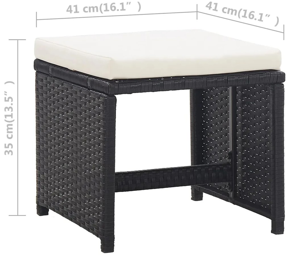 9 pcs conjunto jantar exterior com almofadões vime PE preto