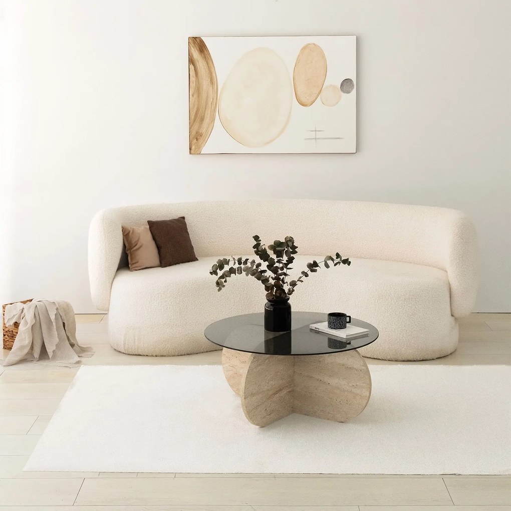 Mesa de Café Bubble – Travertino Fumado – Diâmetro: 75cm, Altura: 35cm