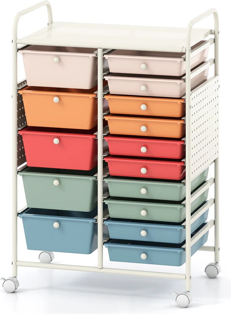 Carrinho de Armazenamento, 63 x 37 x 87,5 cm, 15 Gavetas, Multicolor