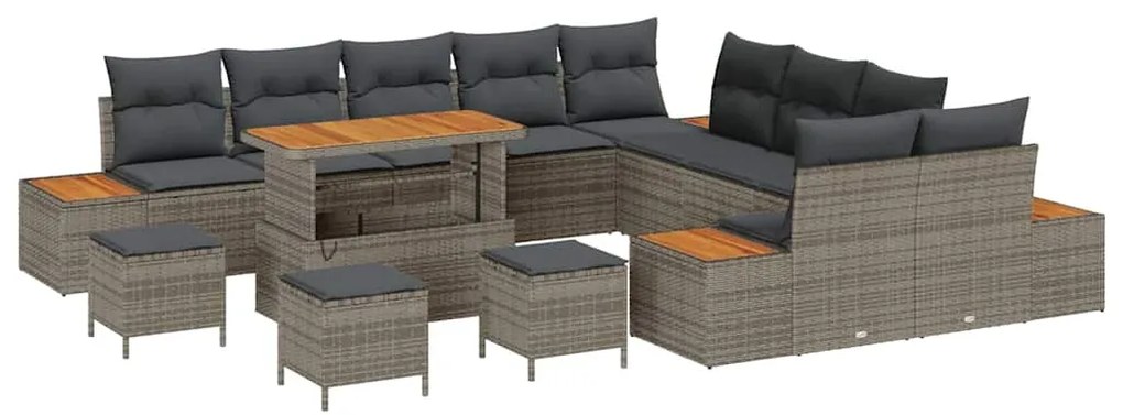 Conjunto de Sofá de Jardim vidaXL com 14 Peças e Almofadas Cinzento Ra