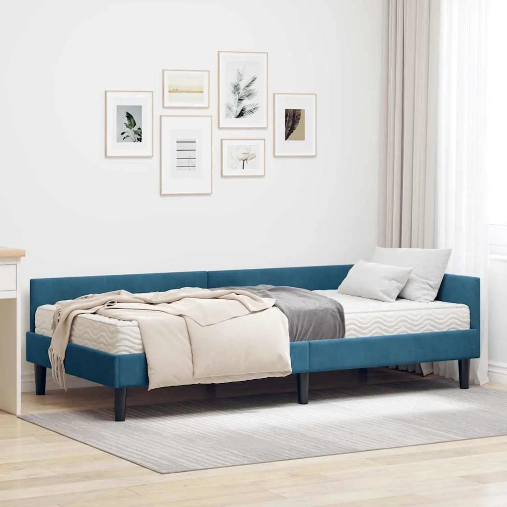 vidaXL Estrutura de Cama de Canto com Colchão Outros 2 pcs Azul Veludo