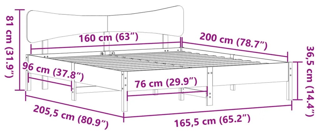 Cama sem colchão 160x200 cm madeira de pinho maciça branco